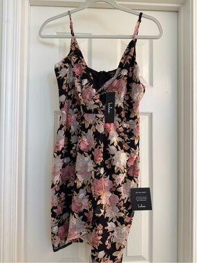 NWT Lulu's Black Floral Slip Dress with Pink & Cream Blooms